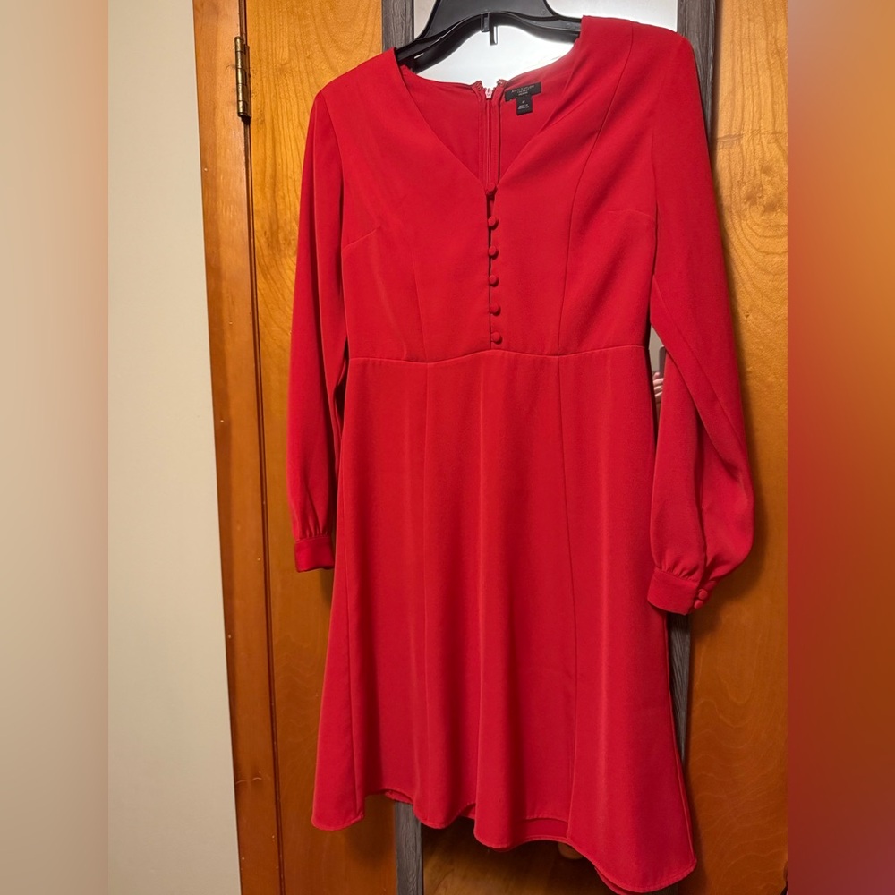 Ann Taylor Vibrant Red Long Sleeve Dress